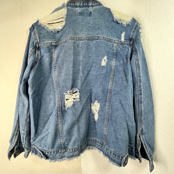 Pretty Little Thing Ripped Jean Jacket, Size 12 - Picture 2 of 3